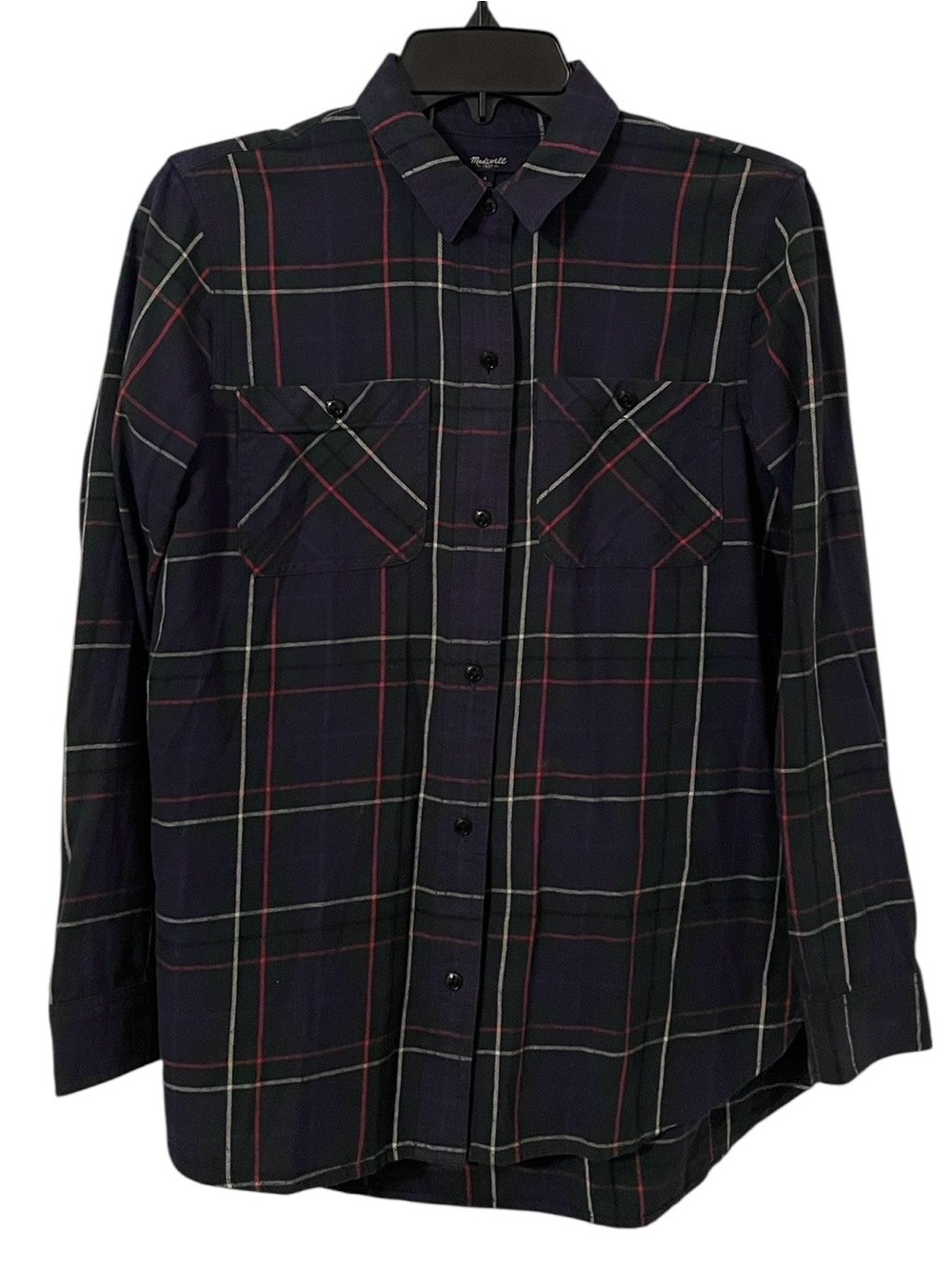Madewell‎ Women's Navy Green Red Plaid Striped Button Down Shirt Top Size S